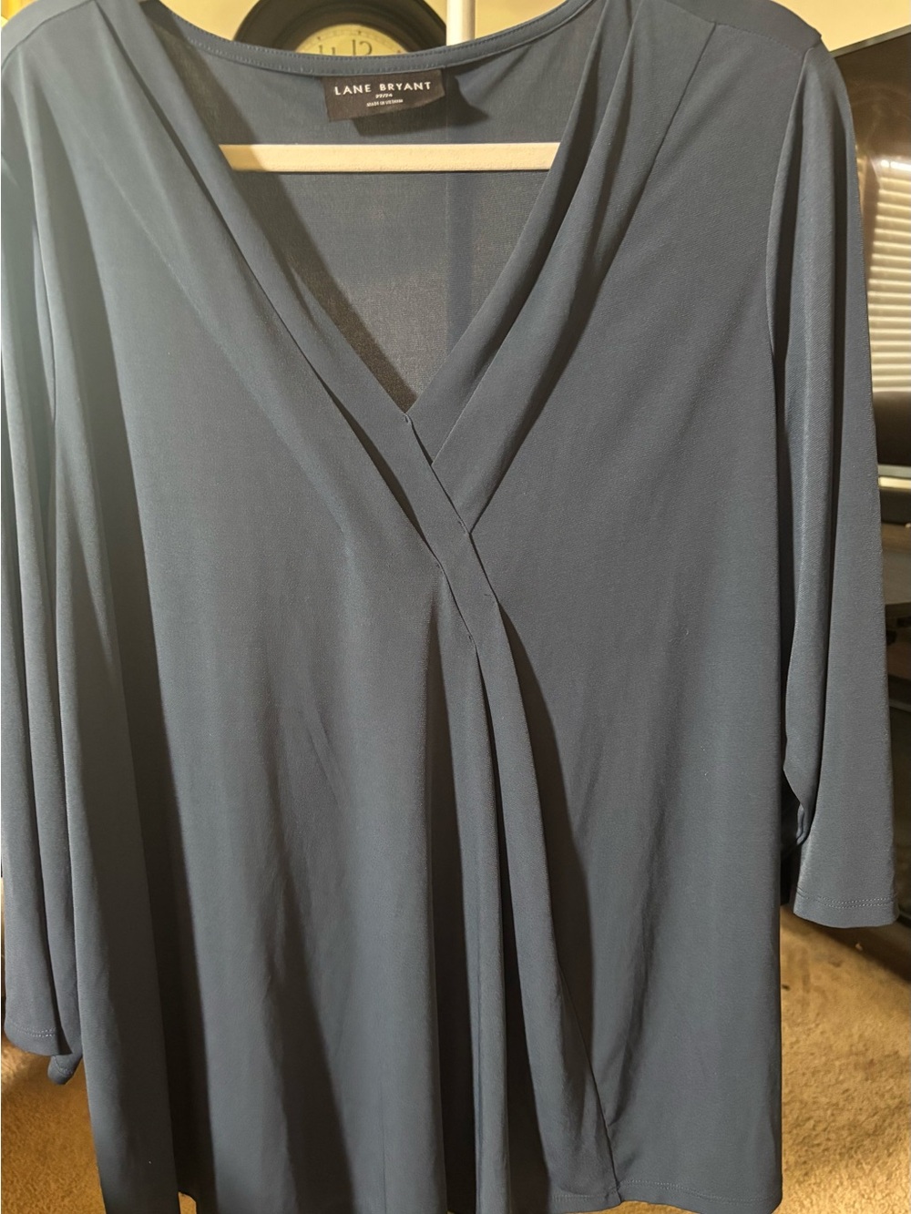 Lane Bryant Slate Blue Surplice V-Neck Draped Blouse